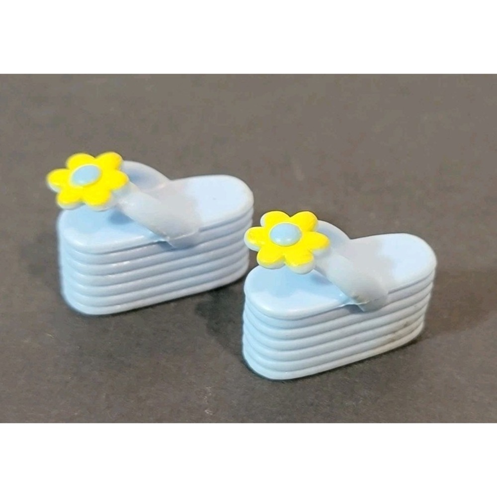 Barbie Doll Shoes Baby‎ Blue Yellow Flower Flip-Flops Sandals Shoes Chelsea Doll